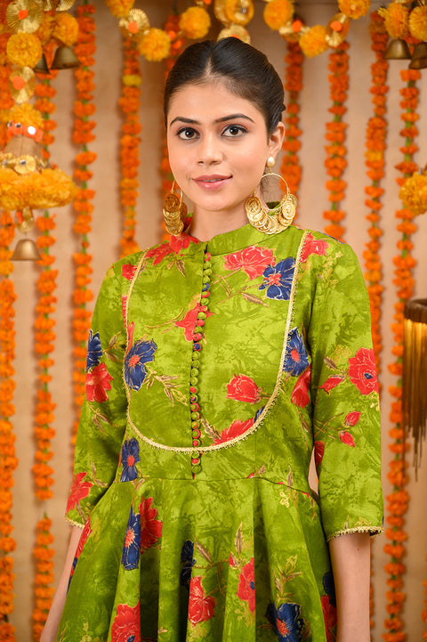 MEHNDI GREEN<br>PEPLUM SHORT KURTA & GHARARA CO-ORD SET