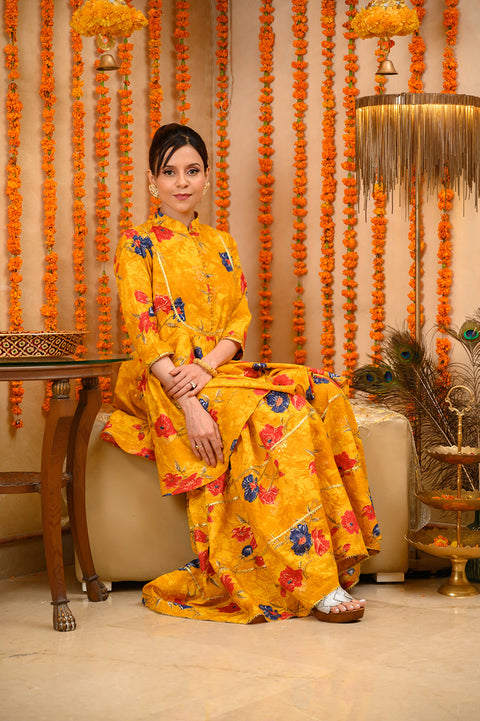 MEHNDI YELLOW<br>PEPLUM SHORT KURTA & GHARARA CO-ORD SET